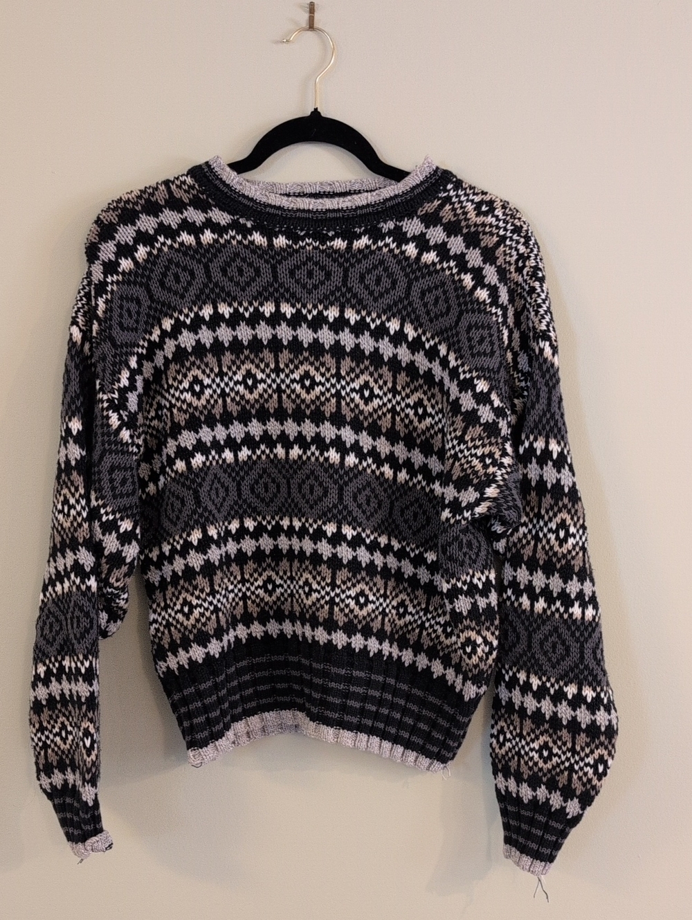 Women's Black & White Fair Isle Crewneck Sweater